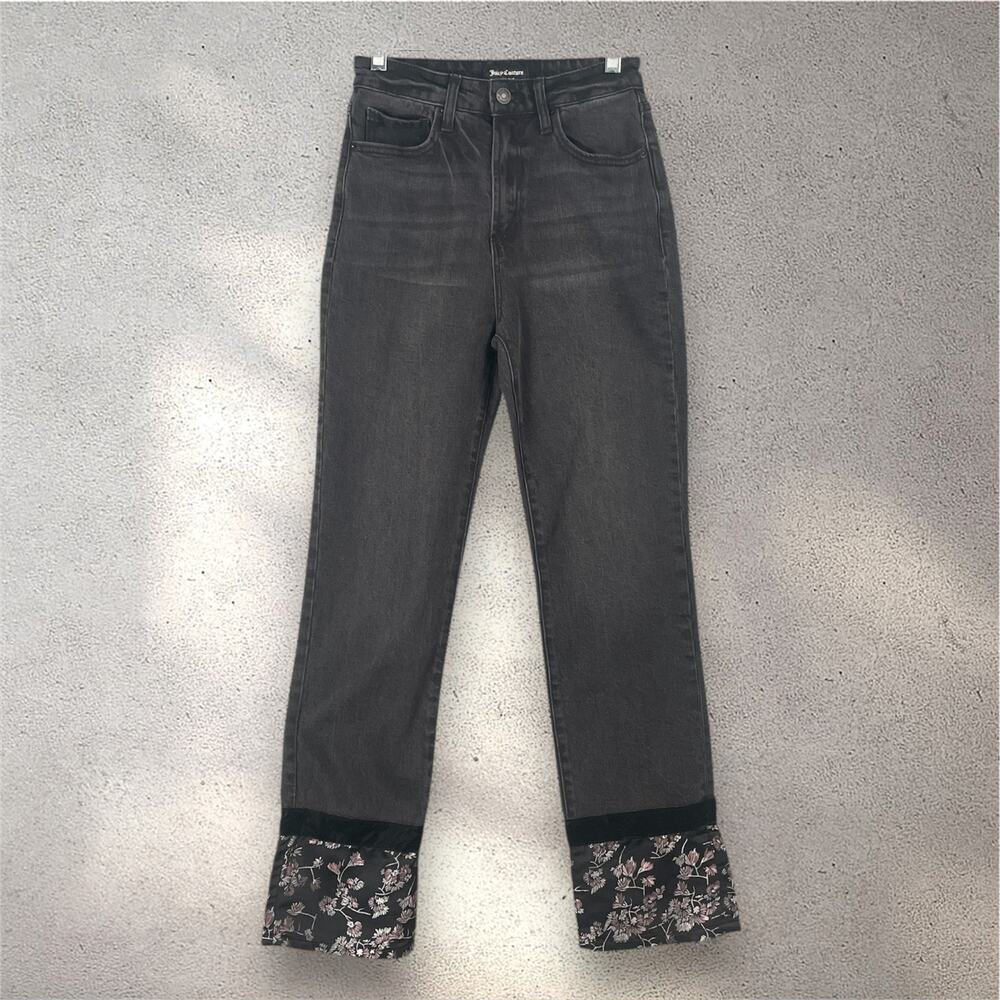 Juicy Couture Venice Straight Leg Jeans Womens 25 Black Wash Y2K Whimsygoth Dark